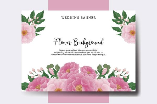 Wedding banner flower background, Digital watercolor hand drawn Peony Flower design Template