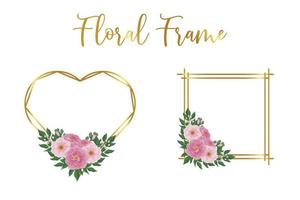 Floral Frame Peony Flower Design Template, Digital watercolor hand drawn vector