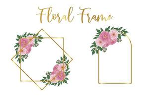 Floral Frame Peony Flower Design Template, Digital watercolor hand drawn vector