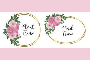 Floral Frame Peony Flower Design Template, Digital watercolor hand drawn vector