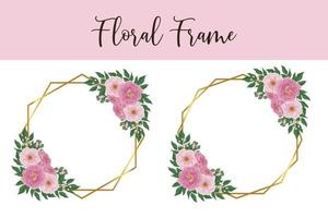 Floral Frame Peony Flower Design Template, Digital watercolor hand drawn vector