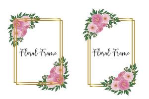 Floral Frame Peony Flower Design Template, Digital watercolor hand drawn vector