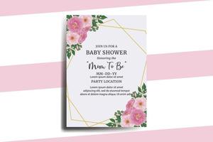 Baby Shower Greeting Card Peony Flower Design Template vector