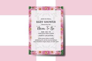 Baby Shower Greeting Card Peony Flower Design Template vector