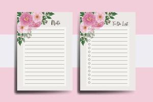 To do list Planner template Peony Flower Design vector