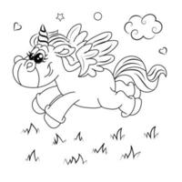 línea Arte unicornio niños colorante libro página vector