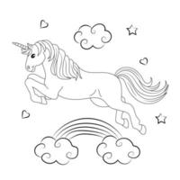 línea Arte unicornio niños colorante libro página vector