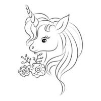 línea Arte unicornio niños colorante libro página vector