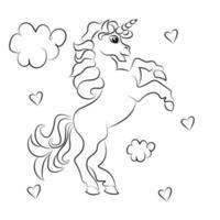 niños colorante página diseño con linda unicornio vector