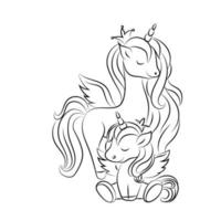 Children Coloring page design with cute unicorn vector