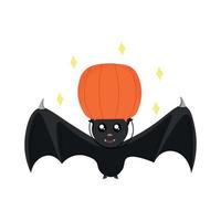 Bat with a bucket in the form of a pumpkin on its head vector