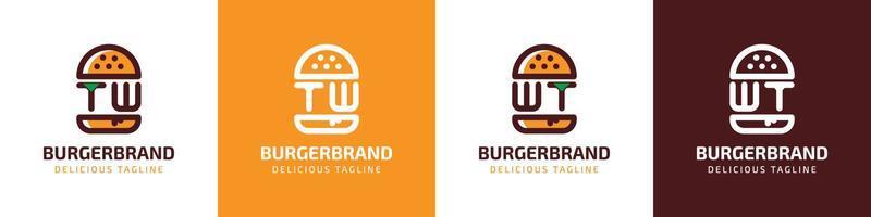 letra tw y peso hamburguesa logo, adecuado para ninguna negocio relacionado a hamburguesa con tw o peso iniciales. vector