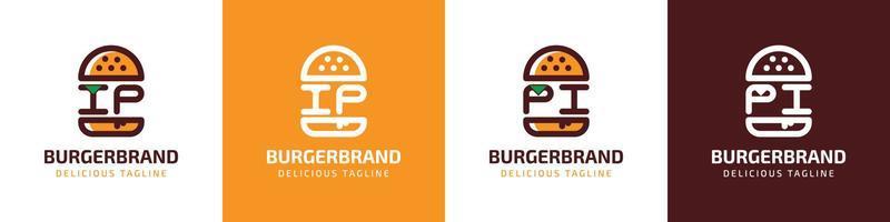 Letter IP and PI Burger Logo, suitable for any business related to burger with IP or PI initials. vector