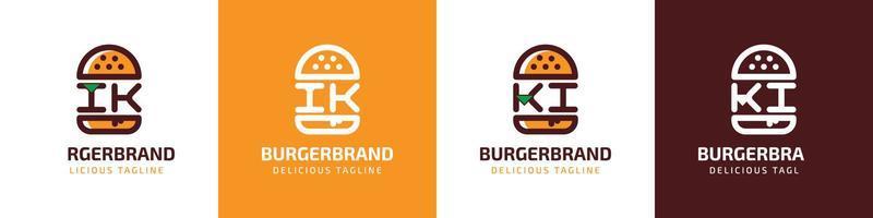 Letter IK and KI Burger Logo, suitable for any business related to burger with IK or KI initials. vector