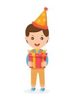 children with gift box celebrating a birthday party vector illustration