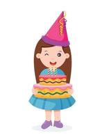 children with cake celebrating a birthday party vector illustration