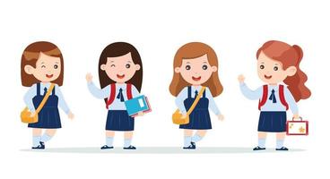 character kids student in school uniform vector illustration