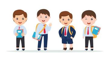 character kids student in school uniform vector illustration