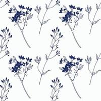 Seamless pattern. Field flowers and plants in dark blue, hand-drawn on a tablet on a white background. Suitable for printing on paper, fabric, invitations and postcards. For creativity. vector