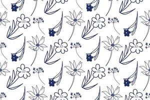 Seamless pattern. Floral pattern drawn on a tablet. Vector flowers of simple shapes in blue on a white background. Suitable for printing on fabric and paper, for textiles, design and creativity.