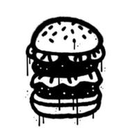 Burger in urban graffiti style isolated Black on white. Textured hand drawn Vector illustration. Street food in sprayed wall art style,