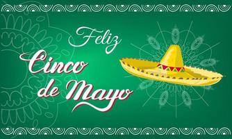 Happy Cinco de Mayo, greeting with sombrero, lettering, mandalas on Mexican festival vector