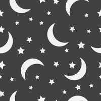 Seamless pattern with moon and stars on a dark background. High quality vector illustration.