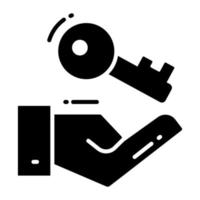 Hand with key denoting vector of key handover in modern style
