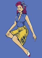 beautiful pinup girl pose in vintage style drawing vector