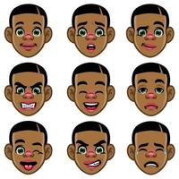 set of black boy head with varios expression vector