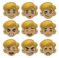 set white boy head with various eyes and mouths expression vector