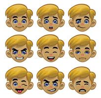 set white boy head with various eyes and mouths expression vector