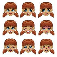 set of girl face with various face expression in cartoon vector