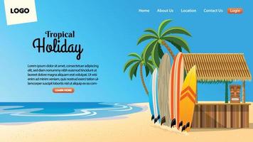 landing page design with tropical beach bar situation vector