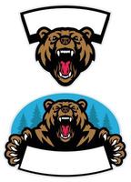 set of grizzly bear mascot design vector