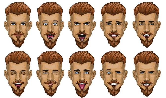 handsome bearded man in various face expression