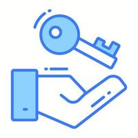 Hand with key denoting vector of key handover in modern style