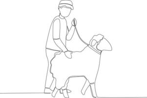 A boy sacrifices a goat on Eid al-Adha vector