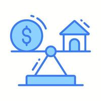House and dollar with balance scale denoting vector of property price balance vector