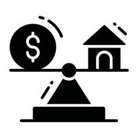 House and dollar with balance scale denoting vector of property price balance vector