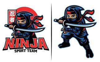 cartoon of ninja warrior with the katana sword vector