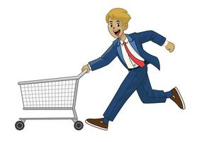 man in suit pushing the shopping cart vector