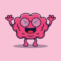 Vector cute cartoon character of smart human brain with happy glasses
