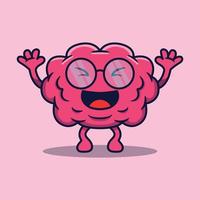 Vector cute cartoon character of smart human brain with happy glasses