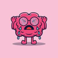 Vector cute cartoon character of smart human brain with glasses crying