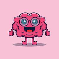 Vector cute cartoon character of smart human brain with glasses