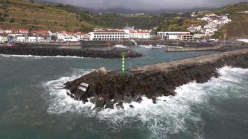 Waves at Povoacao Pier in Sao Miguel in the Azores by Drone 4 video