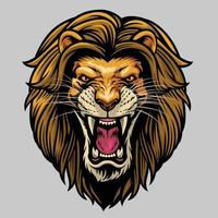 angry roaring male lion head vector