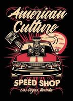 shirt design of american muscle car speed shop vector