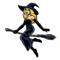 cartoon pretty women  cosplay lady witch riding flying broom vector